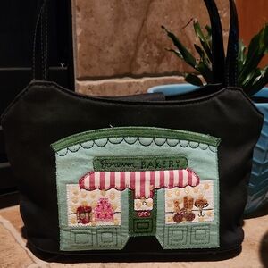 FOREVER By Fossil Black and Green Bakery Themed Women's Bag